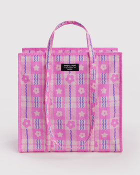 Large Nylon Market Bag - Market Plaid Pink - Light Pack