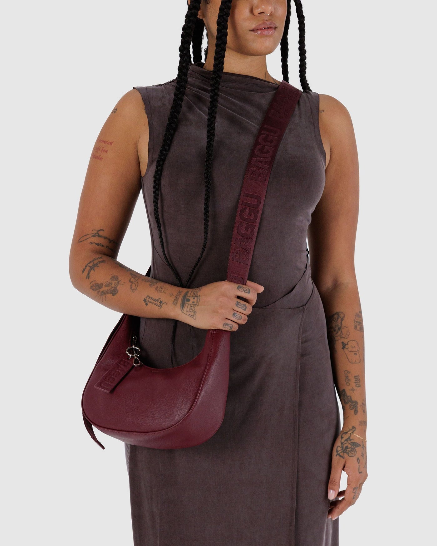 Small Recycled Leather Crescent Bag - Mahogany