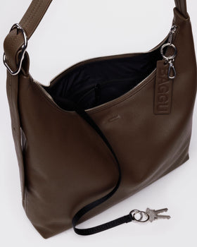 Recycled Leather Shoulder Bag - Brown - Scalp Support