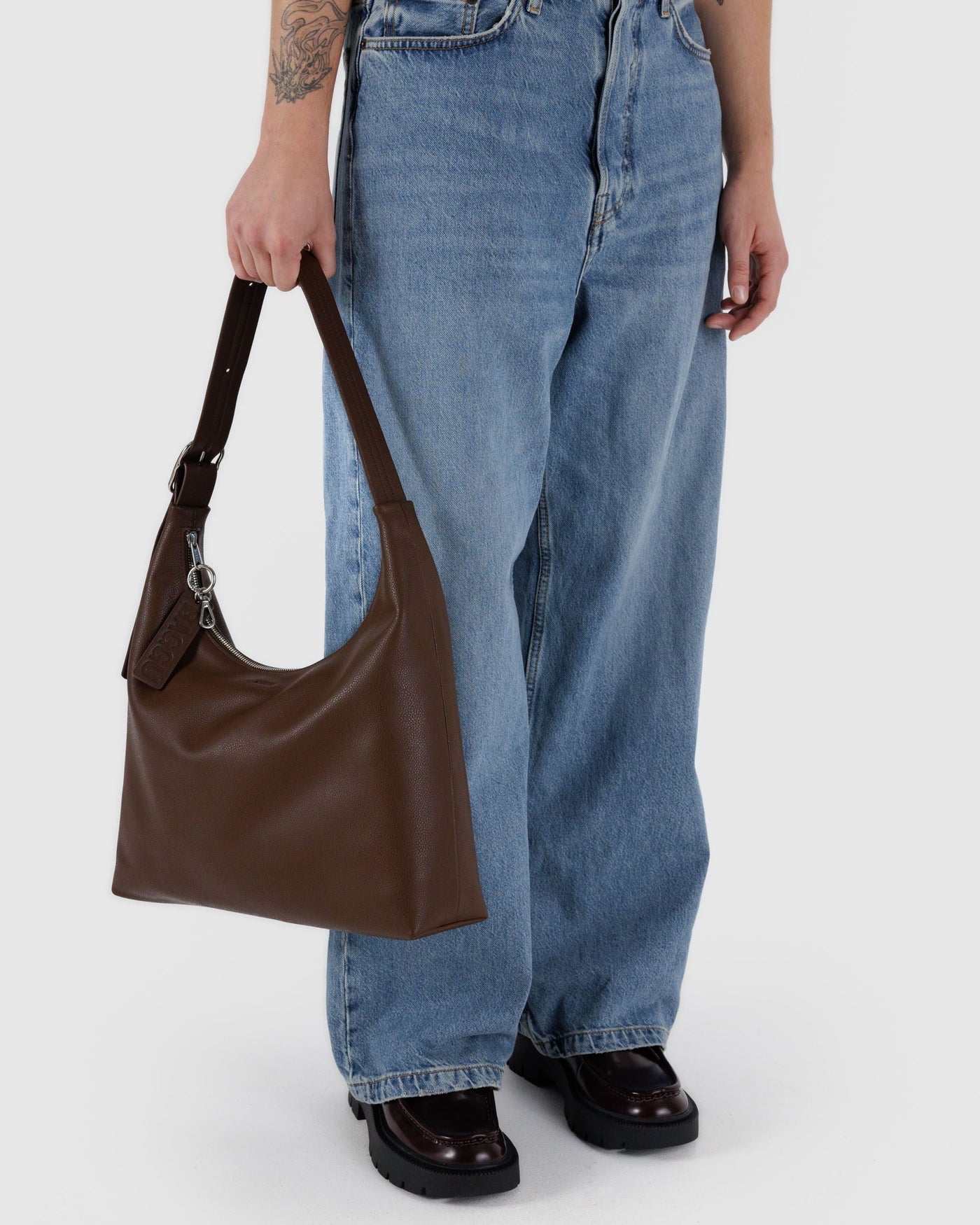Recycled Leather Shoulder Bag - Brown - Scalp Support