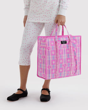 Large Nylon Market Bag - Market Plaid Pink - Light Pack