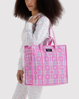 Large Nylon Market Bag - Market Plaid Pink - Light Pack