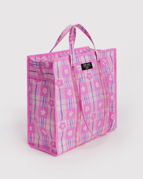 Large Nylon Market Bag - Market Plaid Pink - Light Pack