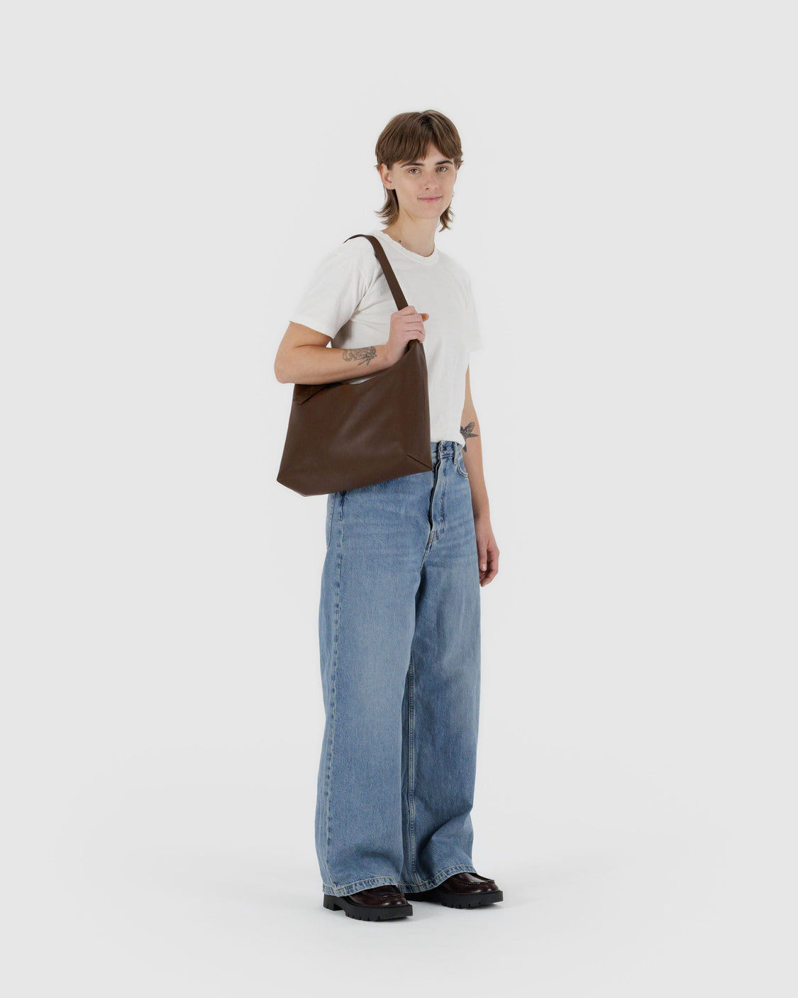 Recycled Leather Shoulder Bag - Brown - Scalp Support
