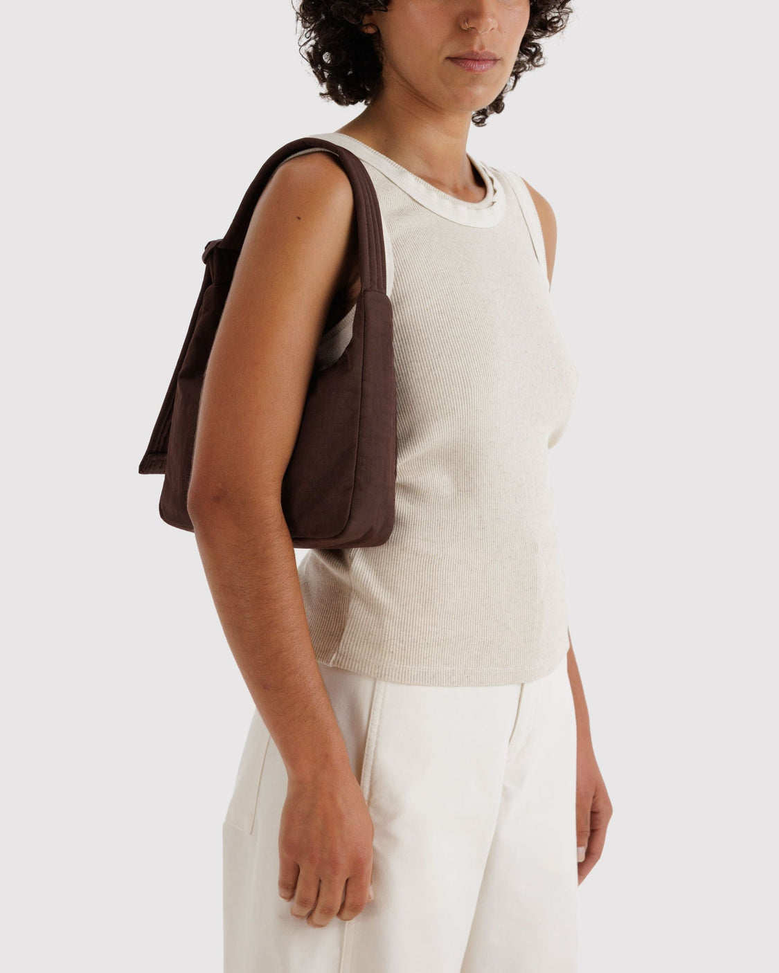 Mini Nylon Shoulder Bag - Coffee - Simple Tote